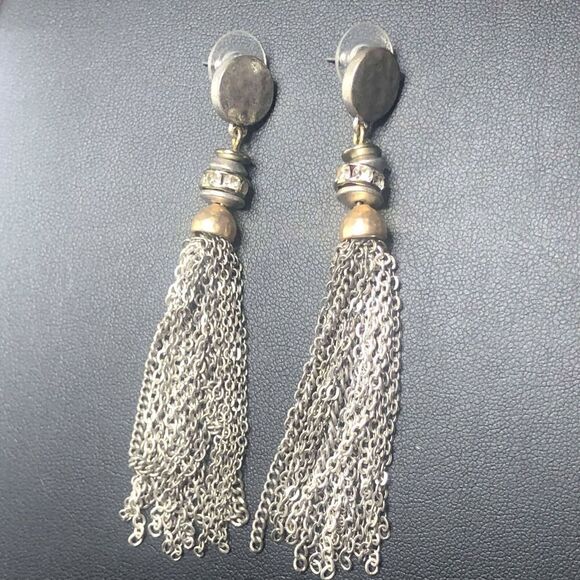 2554 Chico's Silver tone chain tassel 3" dangle drop earrings - Picture 1 of 1